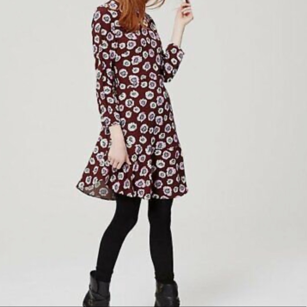 LOFT Maroon Floral Print Dress